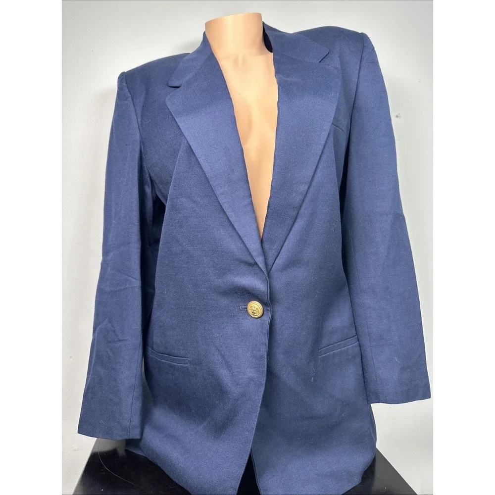 Vintage Talbots Blazer Womens Size 10 Blue One Button Lined Linen Blend USA Made